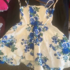 White with blue floral dress